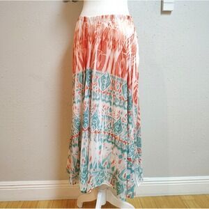 Reba Skirt Womens Size L Large Maxi Boho Western Aztec Crinkle Textured Orange